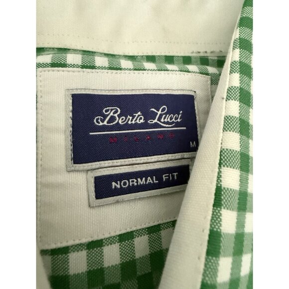 Berto Lucci Men's M Green & White Check Button Down Long Sleeve - Picture 2 of 7